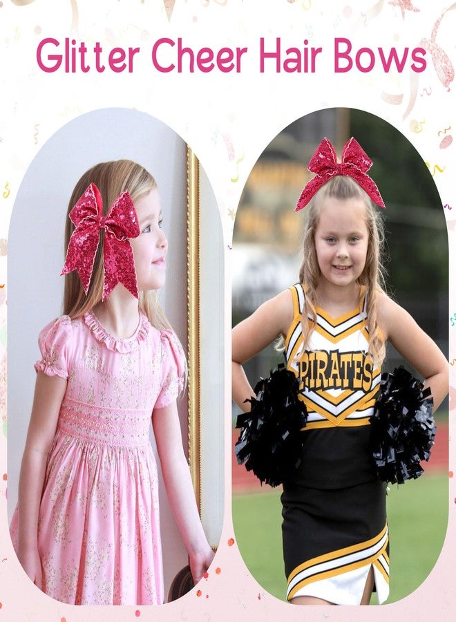 CN 7" Glitter Large Cheer Hair Bow Clips for Girls Cheerleader Pink Sequin Jumbo Cheer Hair Bows Handmade for Cheerleading Teens Girls Kids Sports Softball Cheerleader Outfit - Image 4